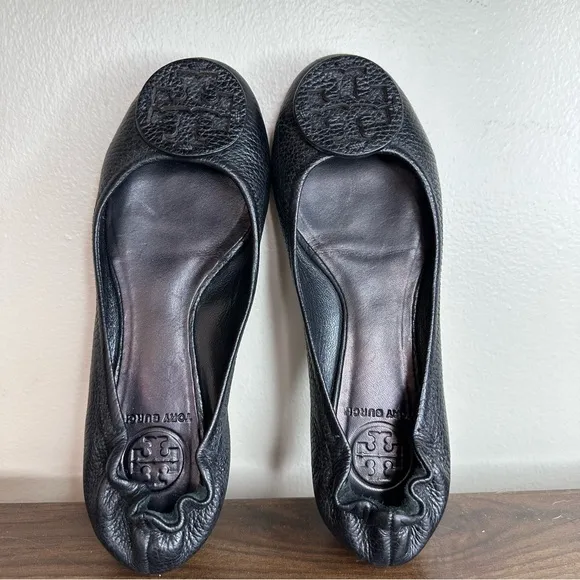 Tory Burch Minnie Black Leather Ballet Flats Sz 6 Womens