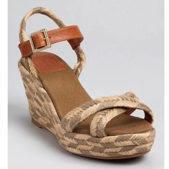 Tory Burch natural Camelia jute wedge sandals