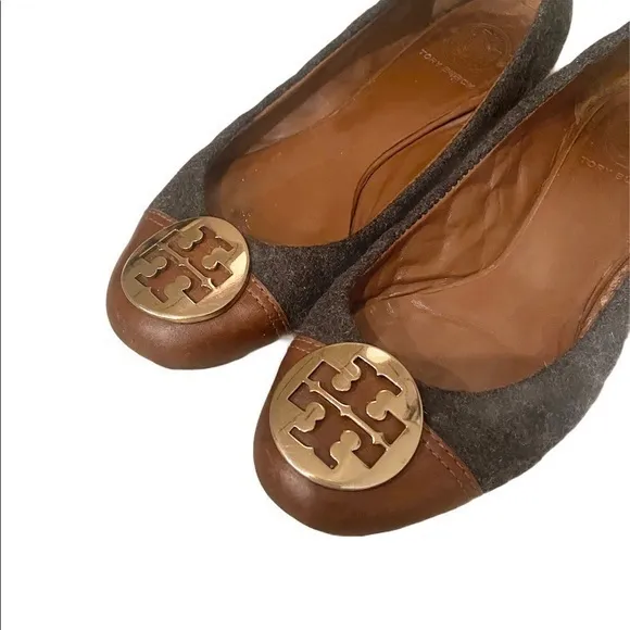 Tory Burch Parker Ballet Gray‎ Brown Wool Slip On Flats