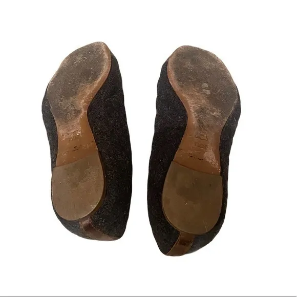 Tory Burch Parker Ballet Gray‎ Brown Wool Slip On Flats