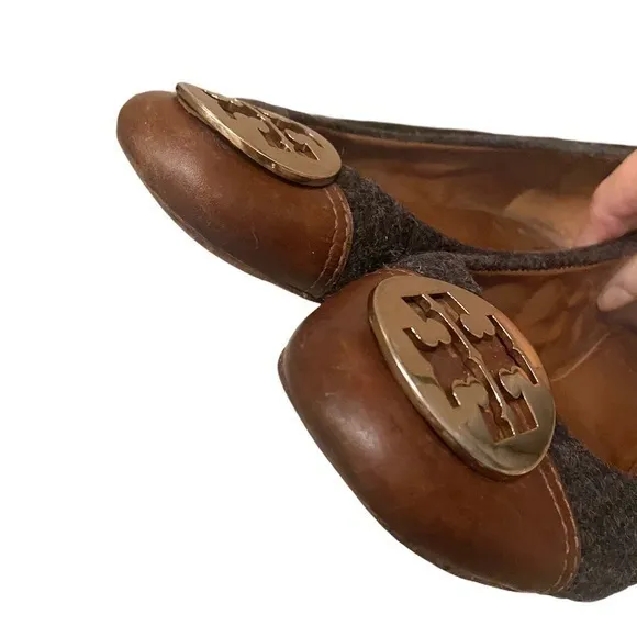 Tory Burch Parker Ballet Gray‎ Brown Wool Slip On Flats