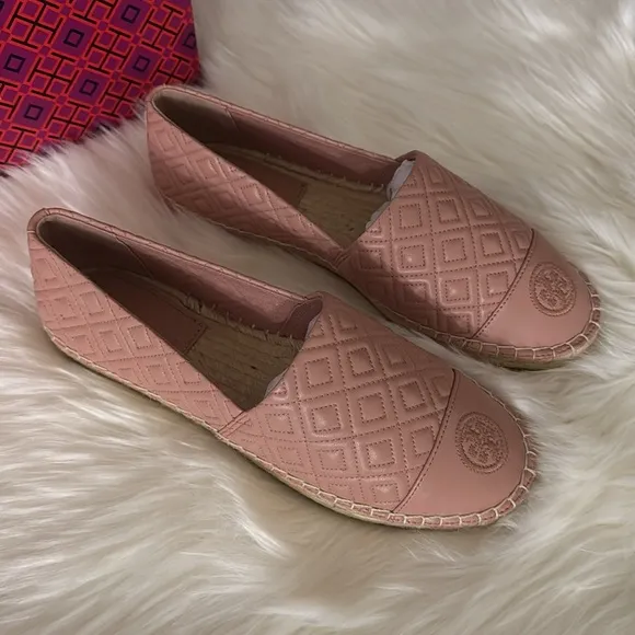 Tory Burch Pink Espadrille Shoes with Iconic Logo
