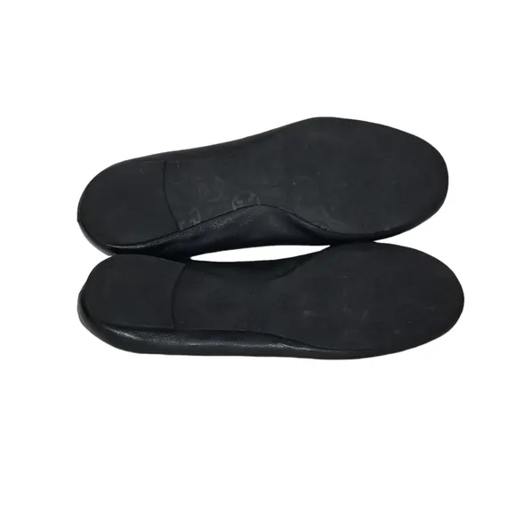 Tory Burch Reva Black Leather Ballet Ballerina Flats Gold Hardware Size 7.5 M
