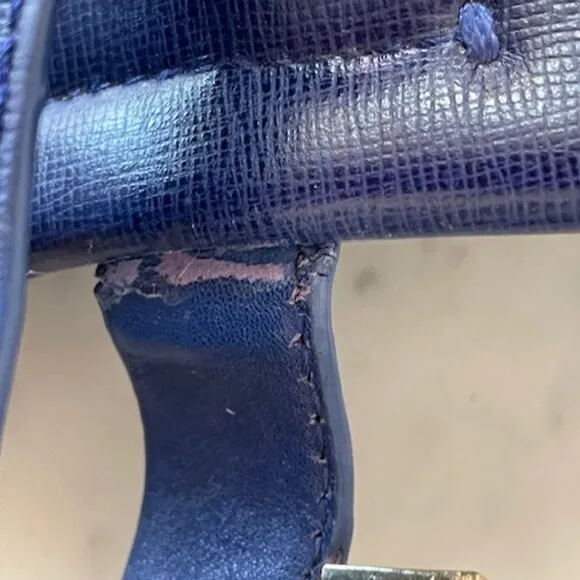 Tory Burch Robinson Demi Wedge Royal Blue Sandals Shoes With Gold Hardware 11M