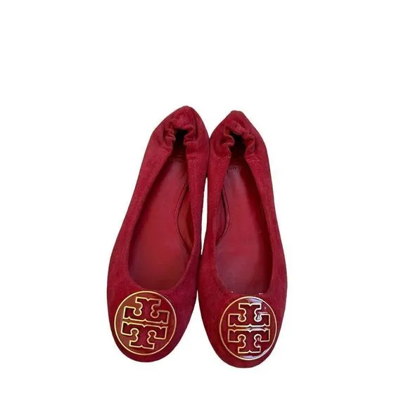 Tory Burch Slip-On Suede Reva Ballet Flats Womens Red Size 9.5