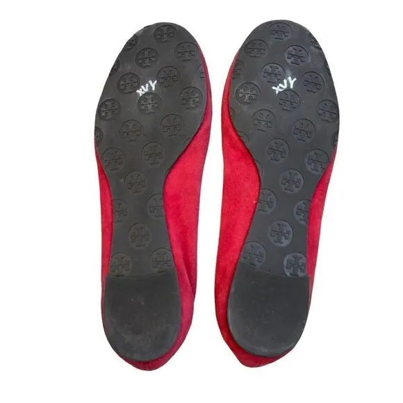 Tory Burch Slip-On Suede Reva Ballet Flats Womens Red Size 9.5