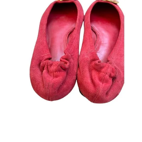 Tory Burch Slip-On Suede Reva Ballet Flats Womens Red Size 9.5