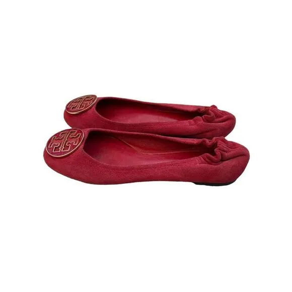 Tory Burch Slip-On Suede Reva Ballet Flats Womens Red Size 9.5