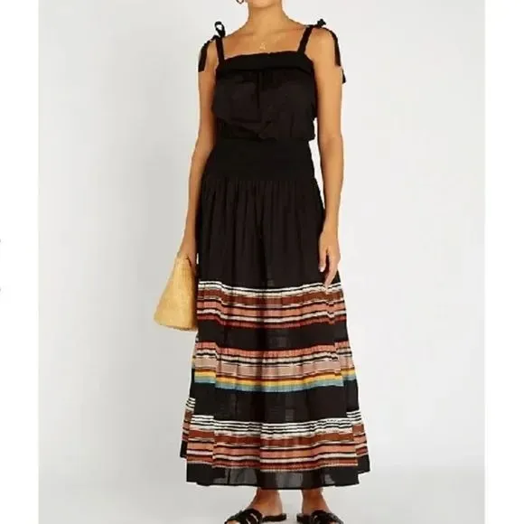 TORY BURCH Smocked sundress - black/webbing stripe - size XS