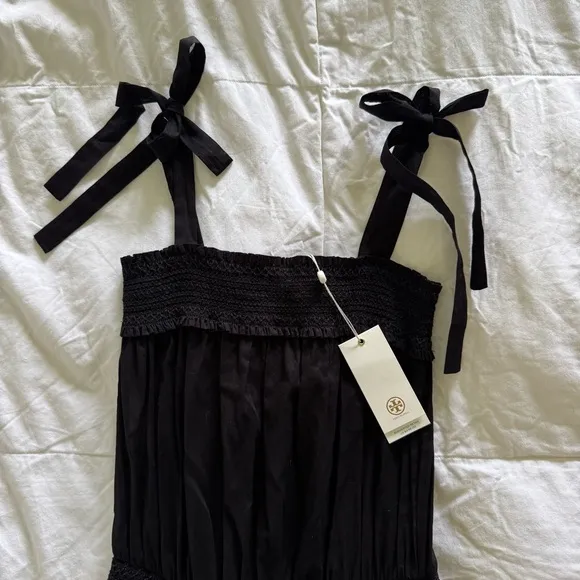 TORY BURCH Smocked sundress - black/webbing stripe - size XS