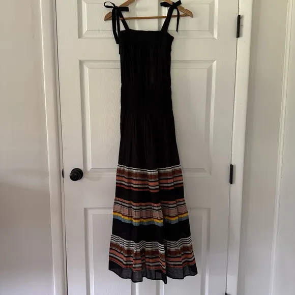 TORY BURCH Smocked sundress - black/webbing stripe - size XS