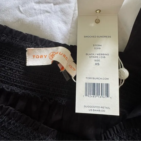 TORY BURCH Smocked sundress - black/webbing stripe - size XS