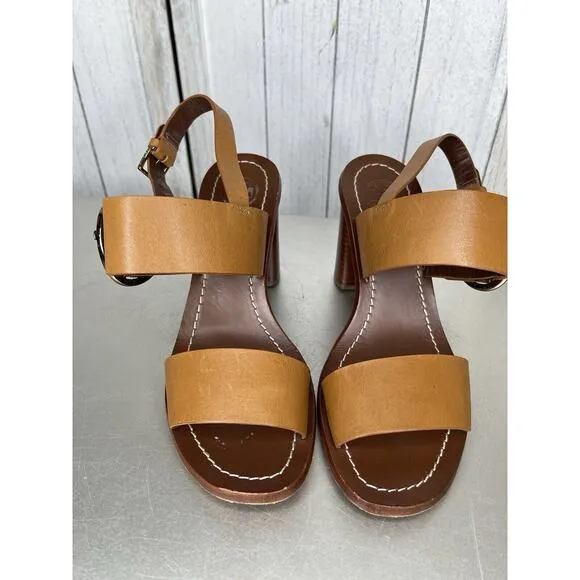 Tory Burch Thames Buckle Logo Tan Brown Ankle Strap Sandals Size 6.5 $325