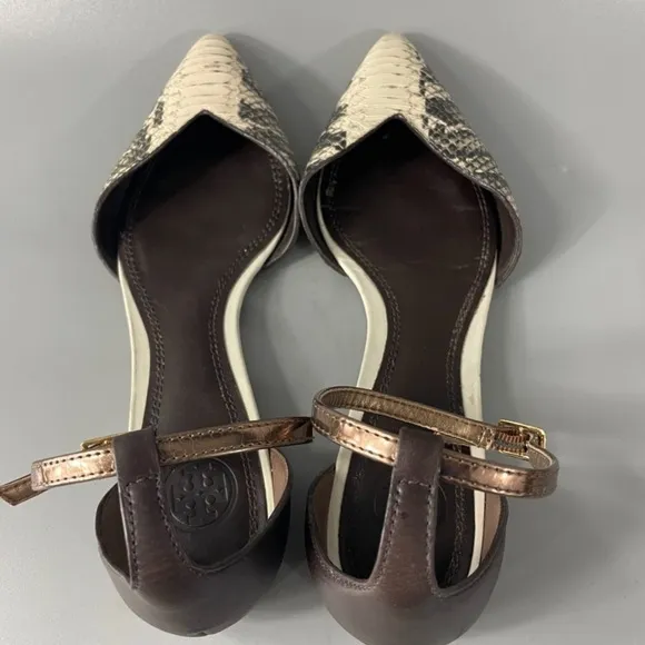 Tory Burch V-cut Ankle Strap Python Sandals, Size 6