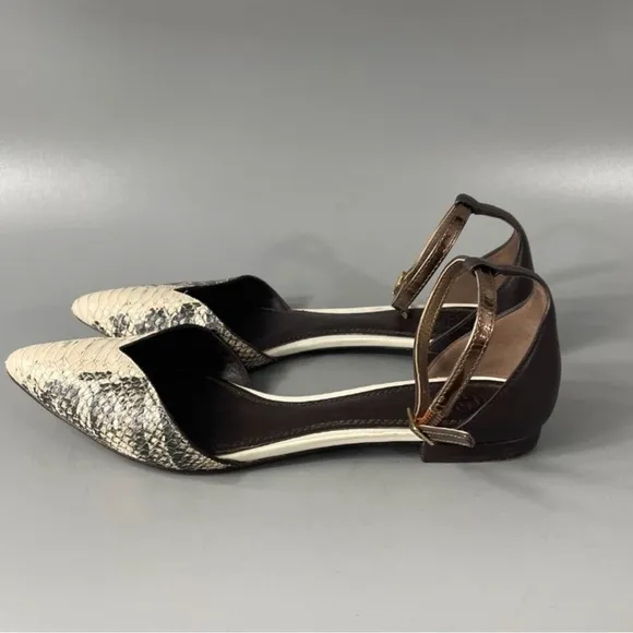 Tory Burch V-cut Ankle Strap Python Sandals, Size 6