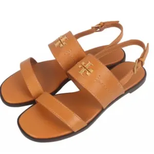Tory Burch Vanchetta Leather Mini Everly Back StrapFlat Sandals Black Size 6