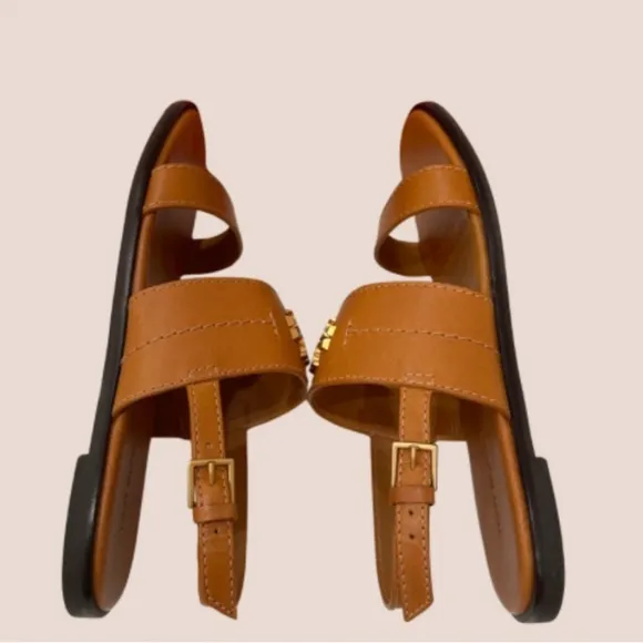 Tory Burch Vanchetta Leather Mini Everly Back StrapFlat Sandals Black Size 6