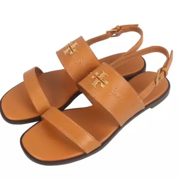 Tory Burch Vanchetta Leather Mini Everly Back StrapFlat Sandals Black Size 6