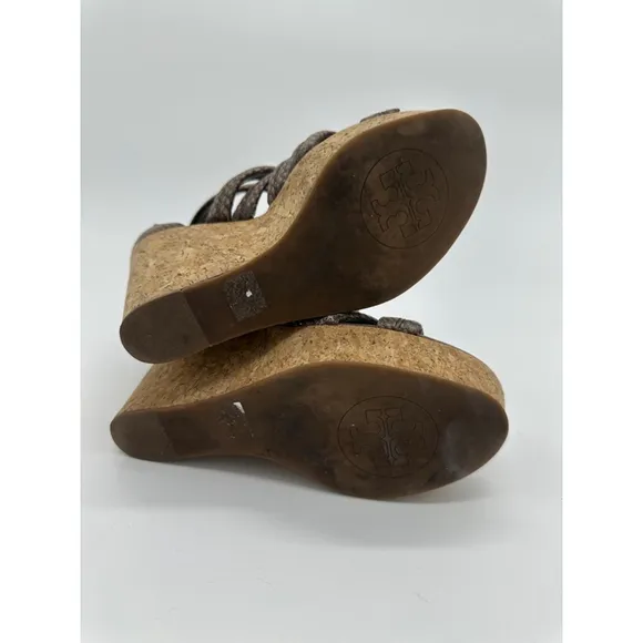 Tory Burch Wedge Sandals Size 6.5M Taupe