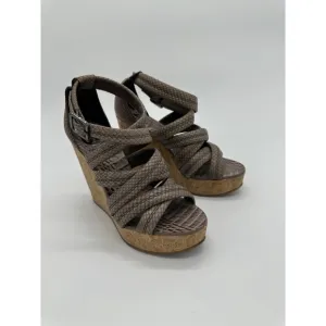 Tory Burch Wedge Sandals Size 6.5M Taupe