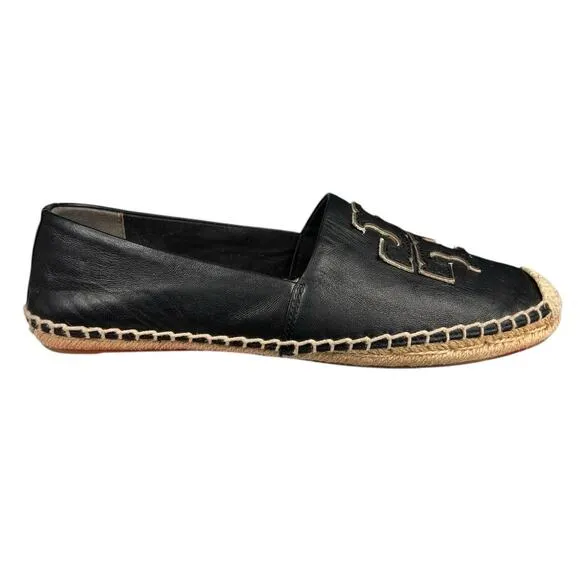 Tory Burch Women’s Ines Black Leather Slip On Espadrilles Size US 8