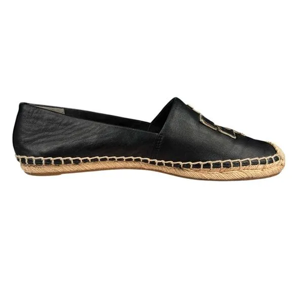 Tory Burch Women’s Ines Black Leather Slip On Espadrilles Size US 8