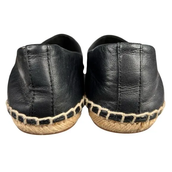 Tory Burch Women’s Ines Black Leather Slip On Espadrilles Size US 8