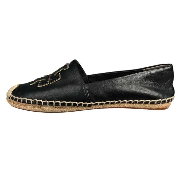 Tory Burch Women’s Ines Black Leather Slip On Espadrilles Size US 8