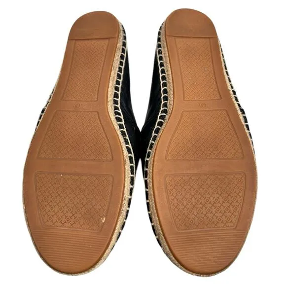 Tory Burch Women’s Ines Black Leather Slip On Espadrilles Size US 8