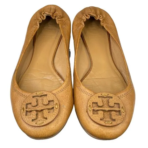 Tory Burch Women's Reva Brown Leather Slip On Flats Size US 8