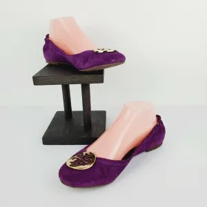 Tory Burch Women's Reva Slip On Ballet Flats Gold Logo Sz 7.5M NICE!