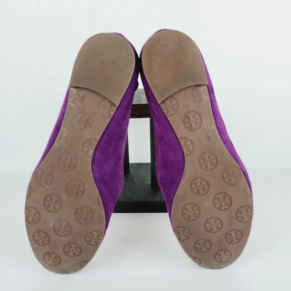 Tory Burch Women's Reva Slip On Ballet Flats Gold Logo Sz 7.5M NICE!