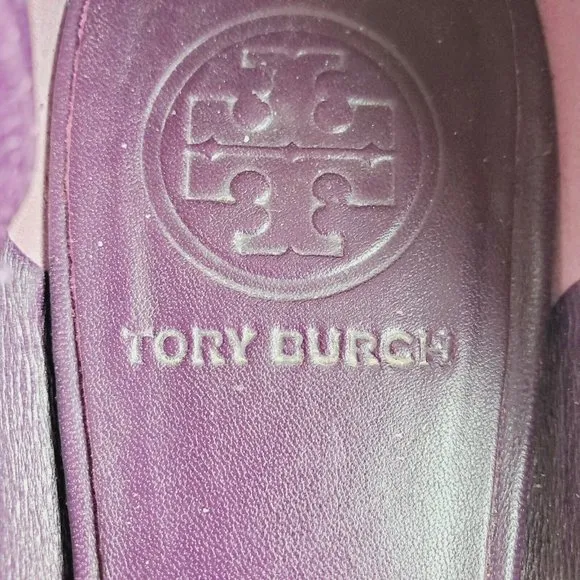 Tory Burch Women's Reva Slip On Ballet Flats Gold Logo Sz 7.5M NICE!