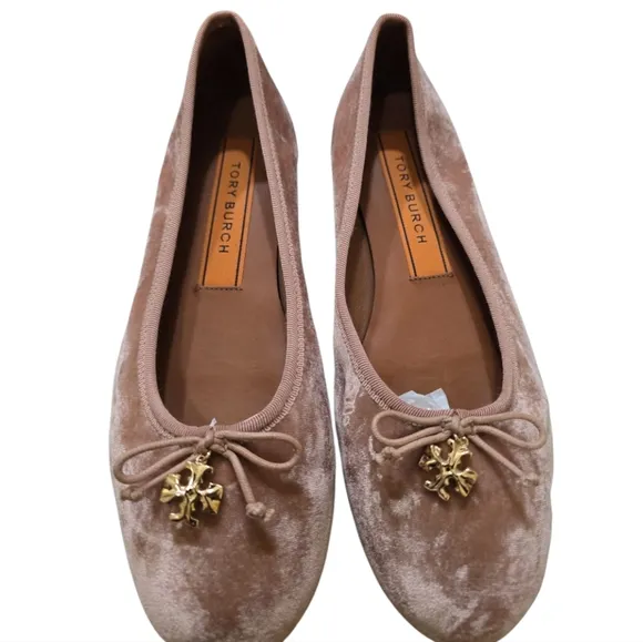Tory Burch Women's Tory Charm Velvet Ballet Flats In Blush 8 Slip-on Bow on Vamp