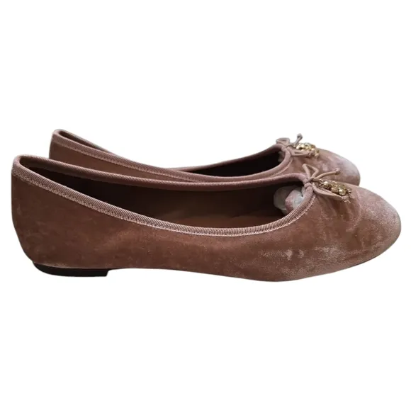 Tory Burch Women's Tory Charm Velvet Ballet Flats In Blush 8 Slip-on Bow on Vamp