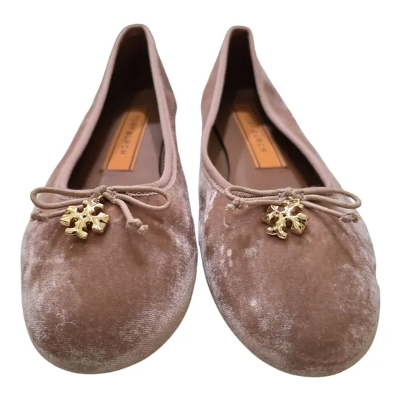 Tory Burch Women's Tory Charm Velvet Ballet Flats In Blush 8 Slip-on Bow on Vamp