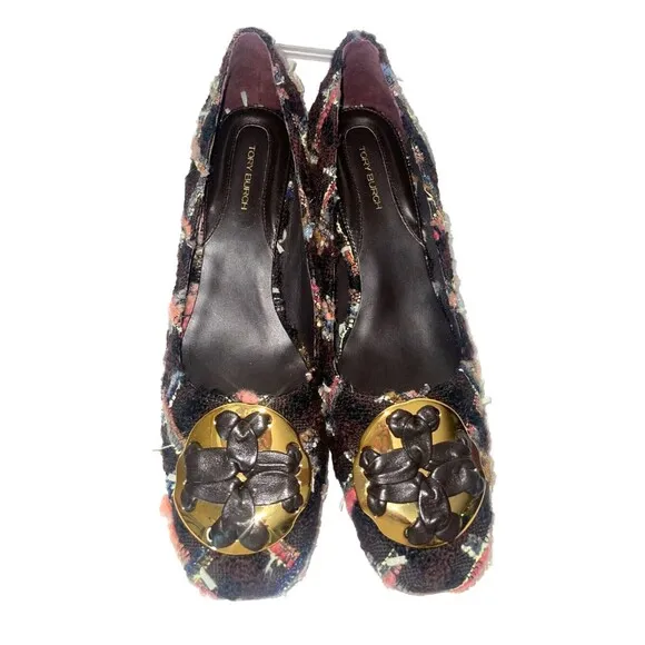 Tory Burch Women’s Tweed Square Toe Logo Pumps size 7.5 NWT Old Money