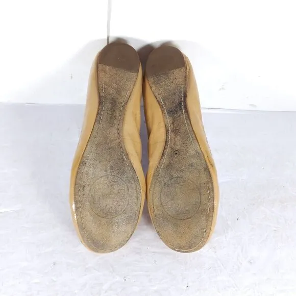 TORY BURCH Women's Caroline 2 US 8M Tan Leather Logo Slip On Ballet Flats