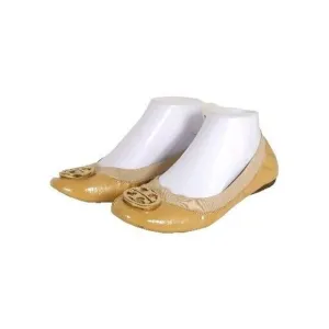 TORY BURCH Women's Caroline 2 US 8M Tan Leather Logo Slip On Ballet Flats