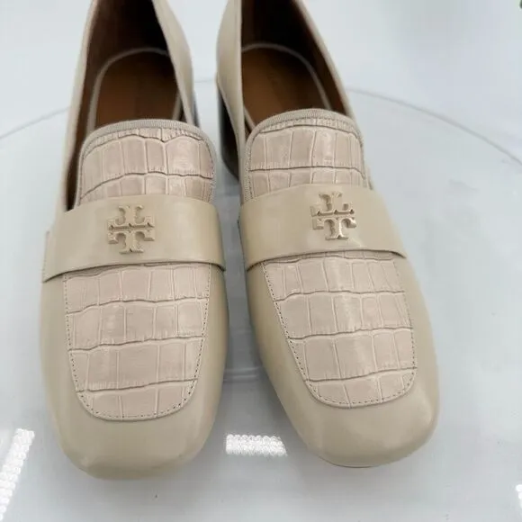 Tory Burch Everly 55mm Women 11 Loafers Cream Embossed Croc Leather Block Heel