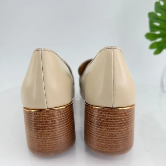 Tory Burch Everly 55mm Women 11 Loafers Cream Embossed Croc Leather Block Heel