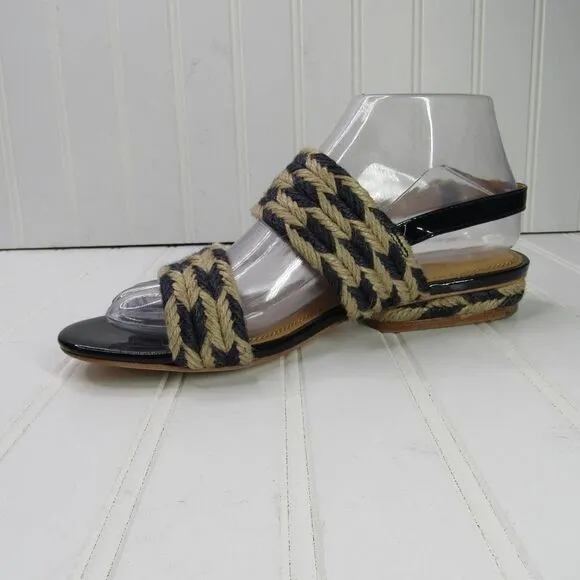Tory Burch Lola Woven Flat Sandals Nautical Blue