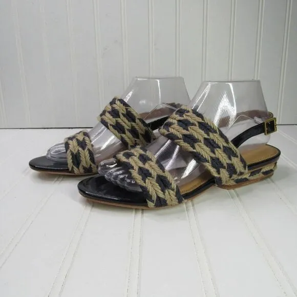 Tory Burch Lola Woven Flat Sandals Nautical Blue