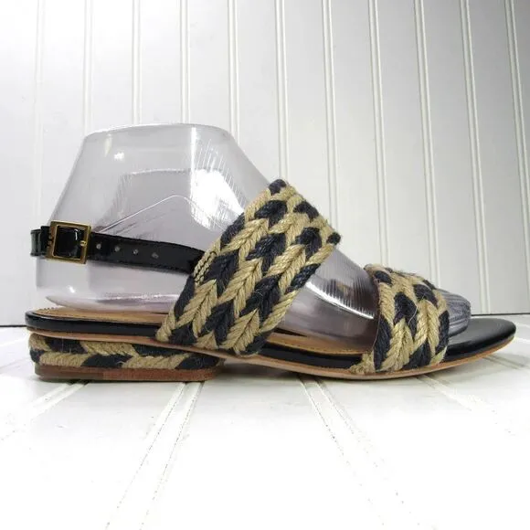 Tory Burch Lola Woven Flat Sandals Nautical Blue