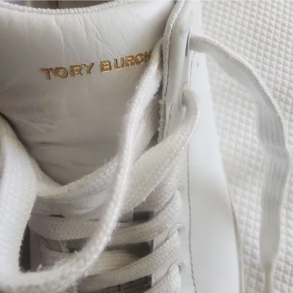 Tory Burch White Leather Sneakers with Low-Top Design some scratch