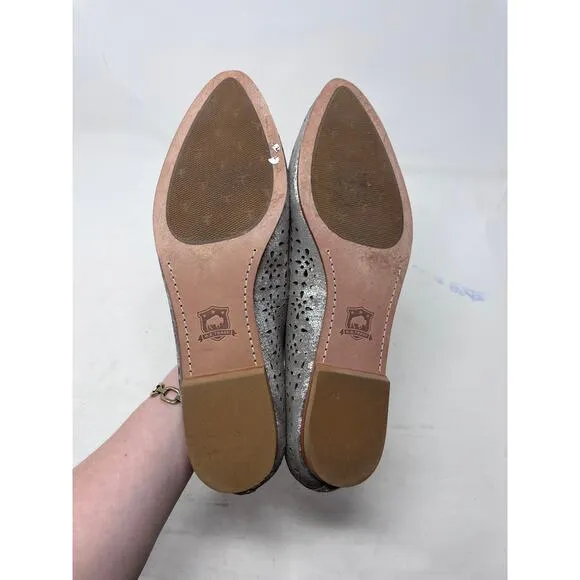 Trask Ali Silver Perforated Leather Flat Loafer Metallic