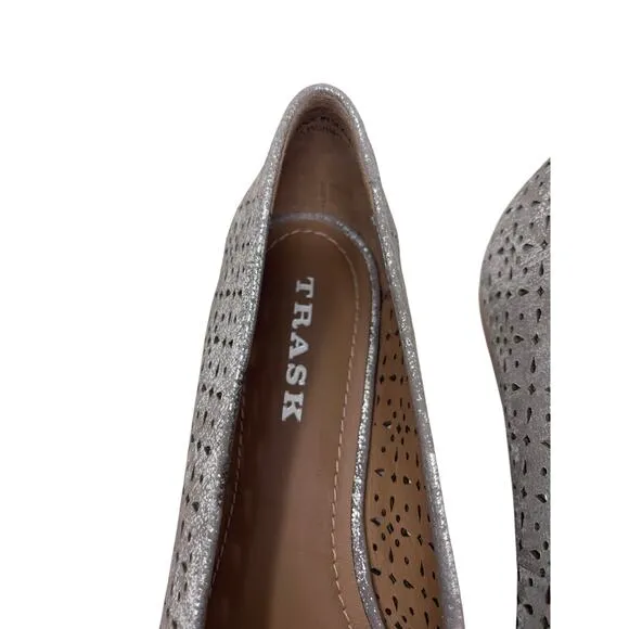 Trask Ali Silver Perforated Leather Flat Loafer Metallic