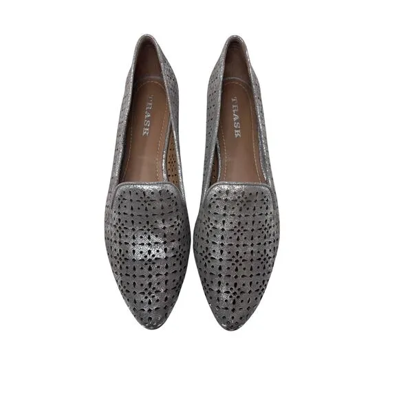 Trask Ali Silver Perforated Leather Flat Loafer Metallic