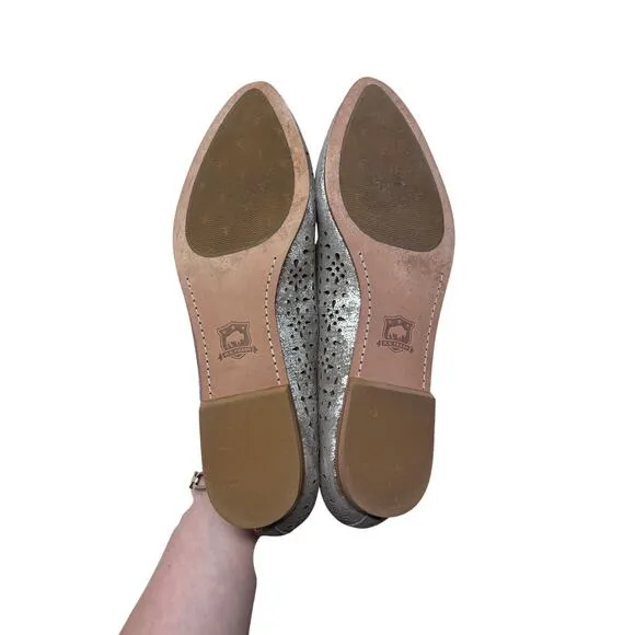 Trask Ali Silver Perforated Leather Flat Loafer Metallic