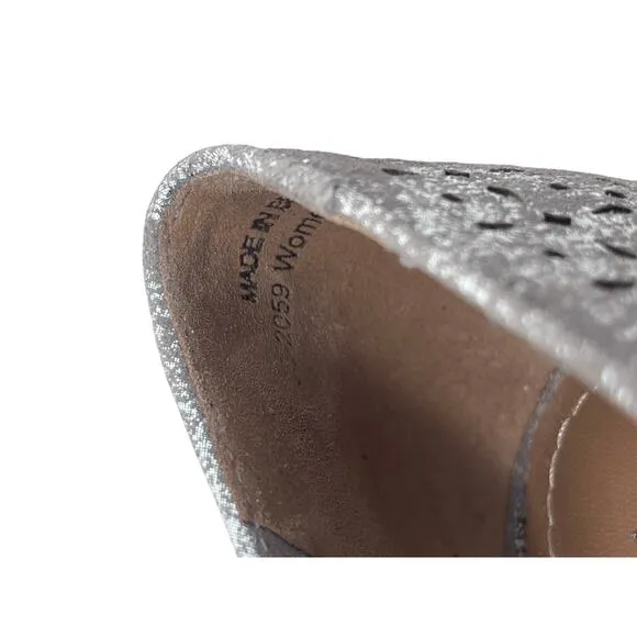Trask Ali Silver Perforated Leather Flat Loafer Metallic
